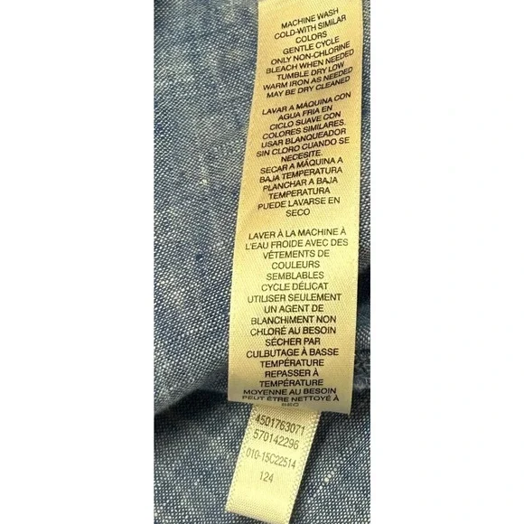 Chicos Top Womens 2 Large 12 Blue Chambray‎ 100% Linen 3/4 Sleeve Pockets Blouse - Picture 9 of 10